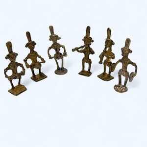 Vintage set of 6 Dhokra Brass Figurines Musicians Orchestra India